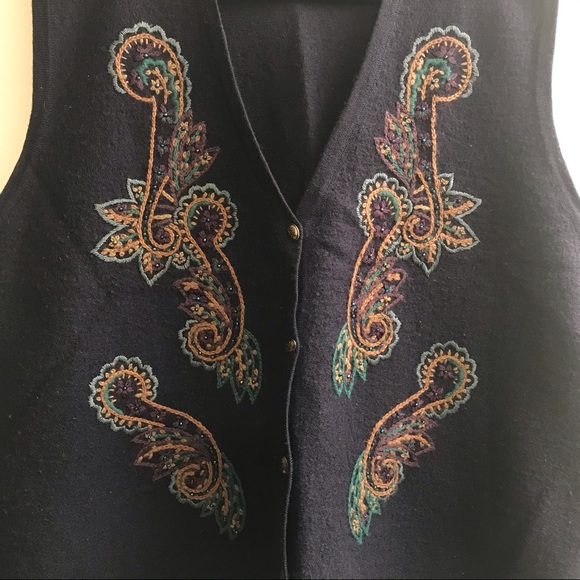 Koret Blue Wool w/ Embroidered Floral Sz Medium - Picture 3 of 6